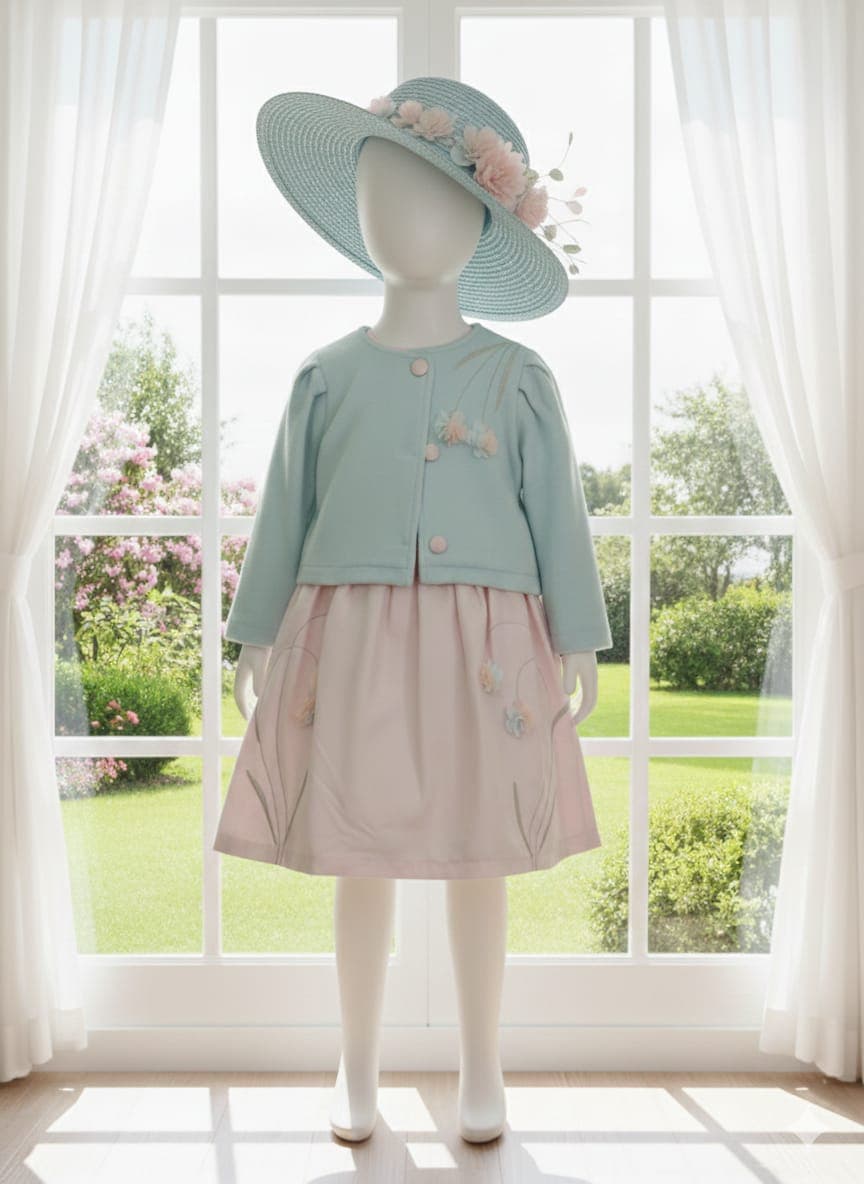 Sky Blue Bolero & Petal Pink Party Dress Set