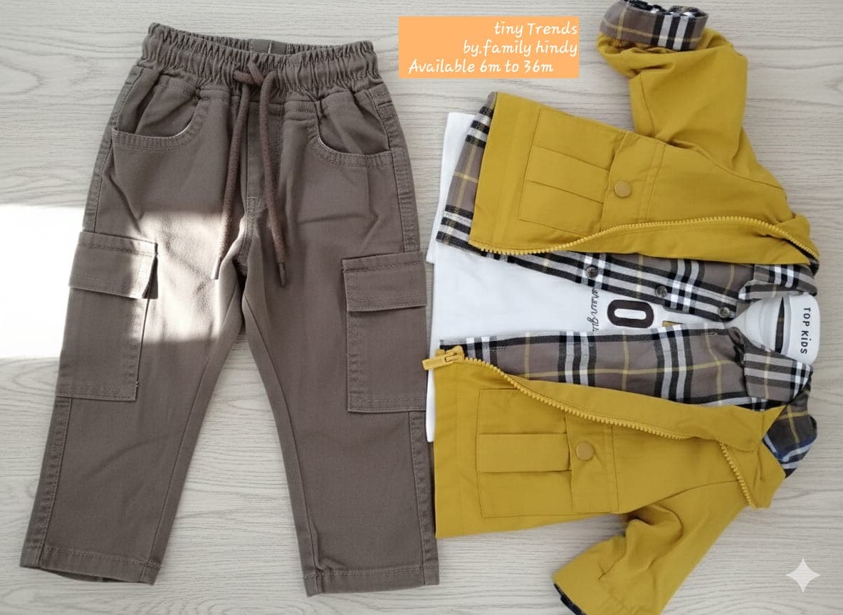 Mustard Heritage Jacket & Taupe Cargo 4-Piece Set