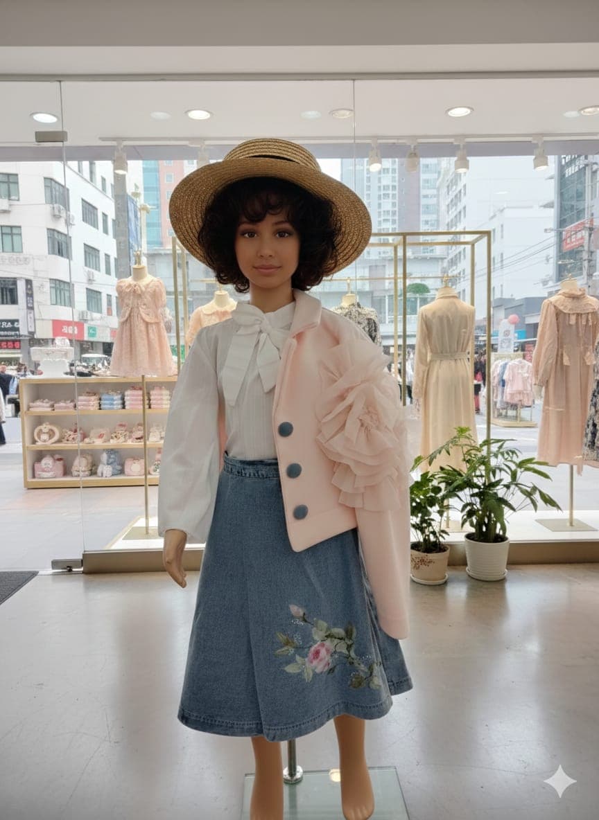 Couture Floral Denim & Statement Pink Jacket 3-Piece Set
