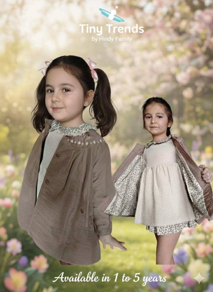 Autumn Elegance Textured Dress & Embroidered Coat Set
